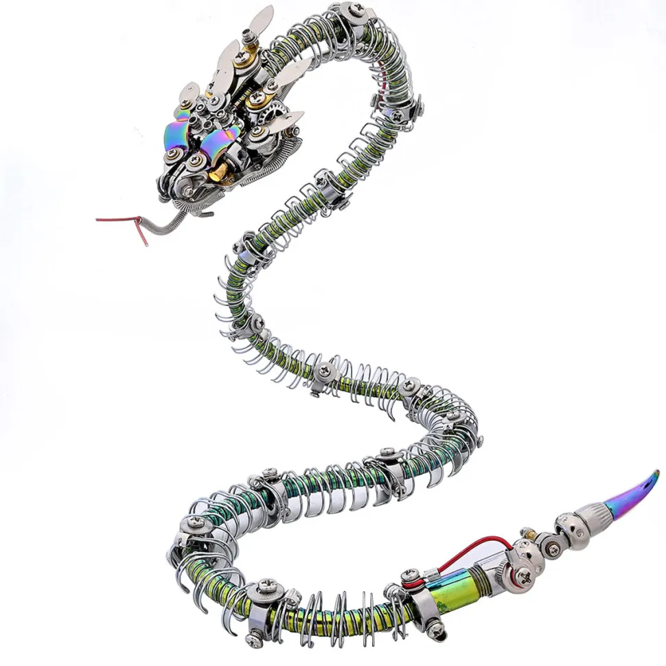3D Metal Mechanical Spiky Blue-Green Snake Assembly Model Kit-500+PCS