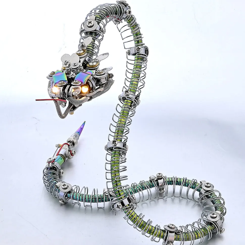 3D Metal Mechanical Spiky Blue-Green Snake Assembly Model Kit-500+PCS