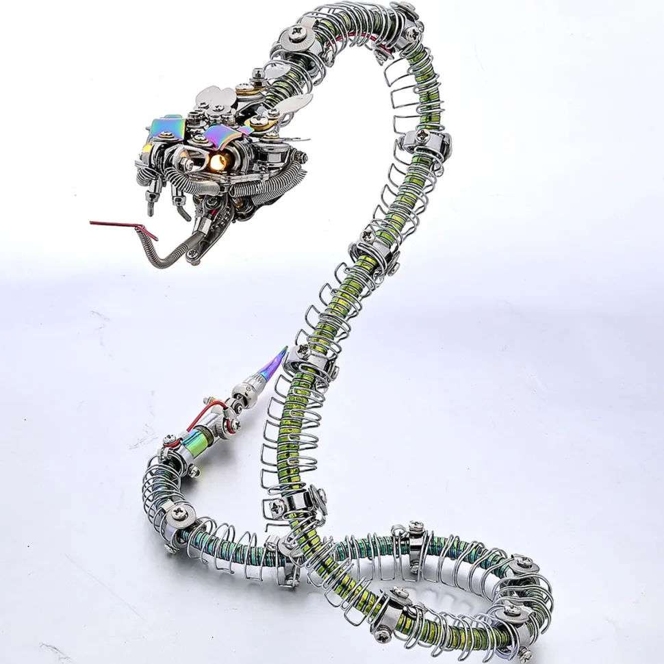 3D Metal Mechanical Spiky Blue-Green Snake Assembly Model Kit-500+PCS