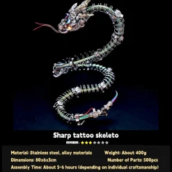 3D Metal Mechanical Spiky Blue-Green Snake Assembly Model Kit-500+PCS