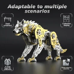 3D Metal Puzzle Mechanical Wolf Kit-Steampunk Creature Model with Movable Joints, Desktop Display Collectible Mechanical Figure