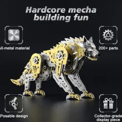 3D Metal Puzzle Mechanical Wolf Kit-Steampunk Creature Model with Movable Joints, Desktop Display Collectible Mechanical Figure