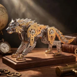 3D Metal Puzzle Mechanical Wolf Kit-Steampunk Creature Model with Movable Joints, Desktop Display Collectible Mechanical Figure