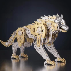 3D Metal Puzzle Mechanical Wolf Kit-Steampunk Creature Model with Movable Joints, Desktop Display Collectible Mechanical Figure