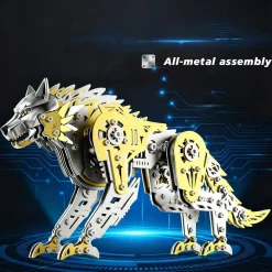 3D Metal Puzzle Mechanical Wolf Kit-Steampunk Creature Model with Movable Joints, Desktop Display Collectible Mechanical Figure