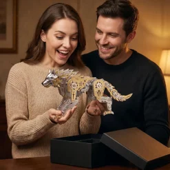 3D Metal Puzzle Mechanical Wolf Kit-Steampunk Creature Model with Movable Joints, Desktop Display Collectible Mechanical Figure