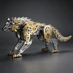 3D Metal Puzzle Mechanical Wolf Kit-Steampunk Creature Model with Movable Joints, Desktop Display Collectible Mechanical Figure