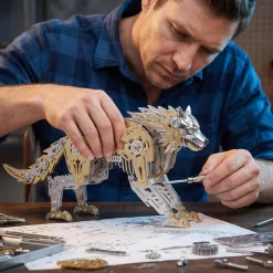 3D Metal Puzzle Mechanical Wolf Kit-Steampunk Creature Model with Movable Joints, Desktop Display Collectible Mechanical Figure