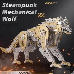 3D Metal Puzzle Mechanical Wolf Kit-Steampunk Creature Model with Movable Joints, Desktop Display Collectible Mechanical Figure