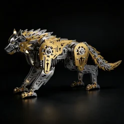 3D Metal Puzzle Mechanical Wolf Kit-Steampunk Creature Model with Movable Joints, Desktop Display Collectible Mechanical Figure