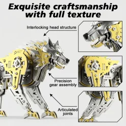 3D Metal Puzzle Mechanical Wolf Kit-Steampunk Creature Model with Movable Joints, Desktop Display Collectible Mechanical Figure