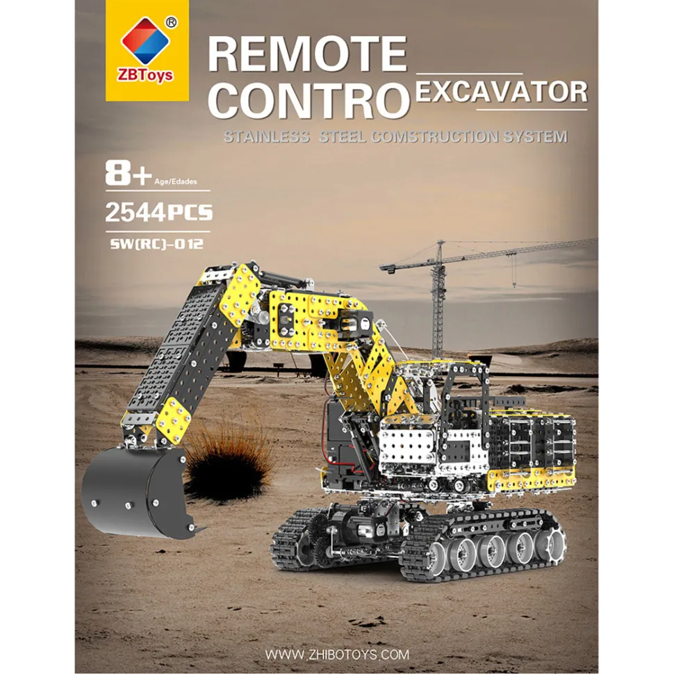 3D Metal Puzzle RC Excavator Model Kit 2.4G 12CH Metal Simulation of Alloy Excavator Construction Vehicle Model Construction-2544PCS