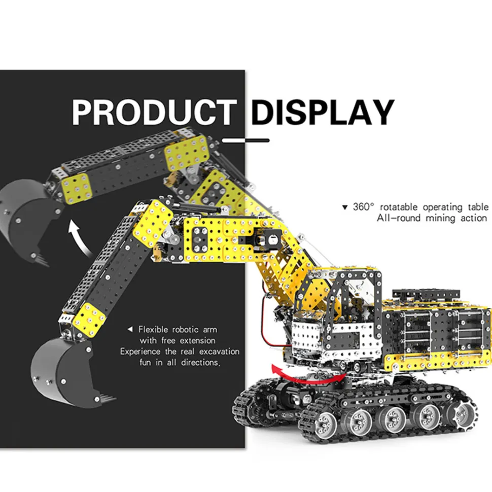 3D Metal Puzzle RC Excavator Model Kit 2.4G 12CH Metal Simulation of Alloy Excavator Construction Vehicle Model Construction-2544PCS