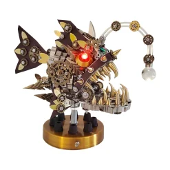 3D Metal Steampunk Craft Puzzle Mechanical Anglefish Model DIY Assembly with Luminous Bulb Creative Gift-1064PCS+