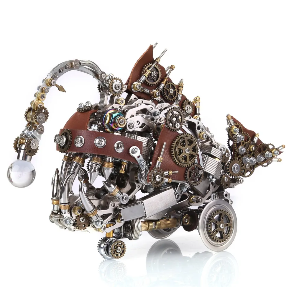 3D Metal Steampunk Craft Puzzle Mechanical Anglefish Model DIY Assembly with Luminous Bulb Creative Gift-1064PCS+