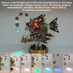 3D Metal Steampunk Craft Puzzle Mechanical Anglefish Model DIY Assembly with Luminous Bulb Creative Gift-1064PCS+