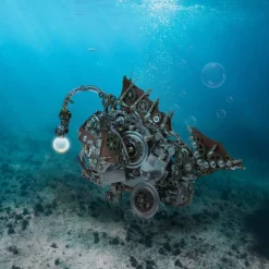 3D Metal Steampunk Craft Puzzle Mechanical Anglefish Model DIY Assembly with Luminous Bulb Creative Gift-1064PCS+