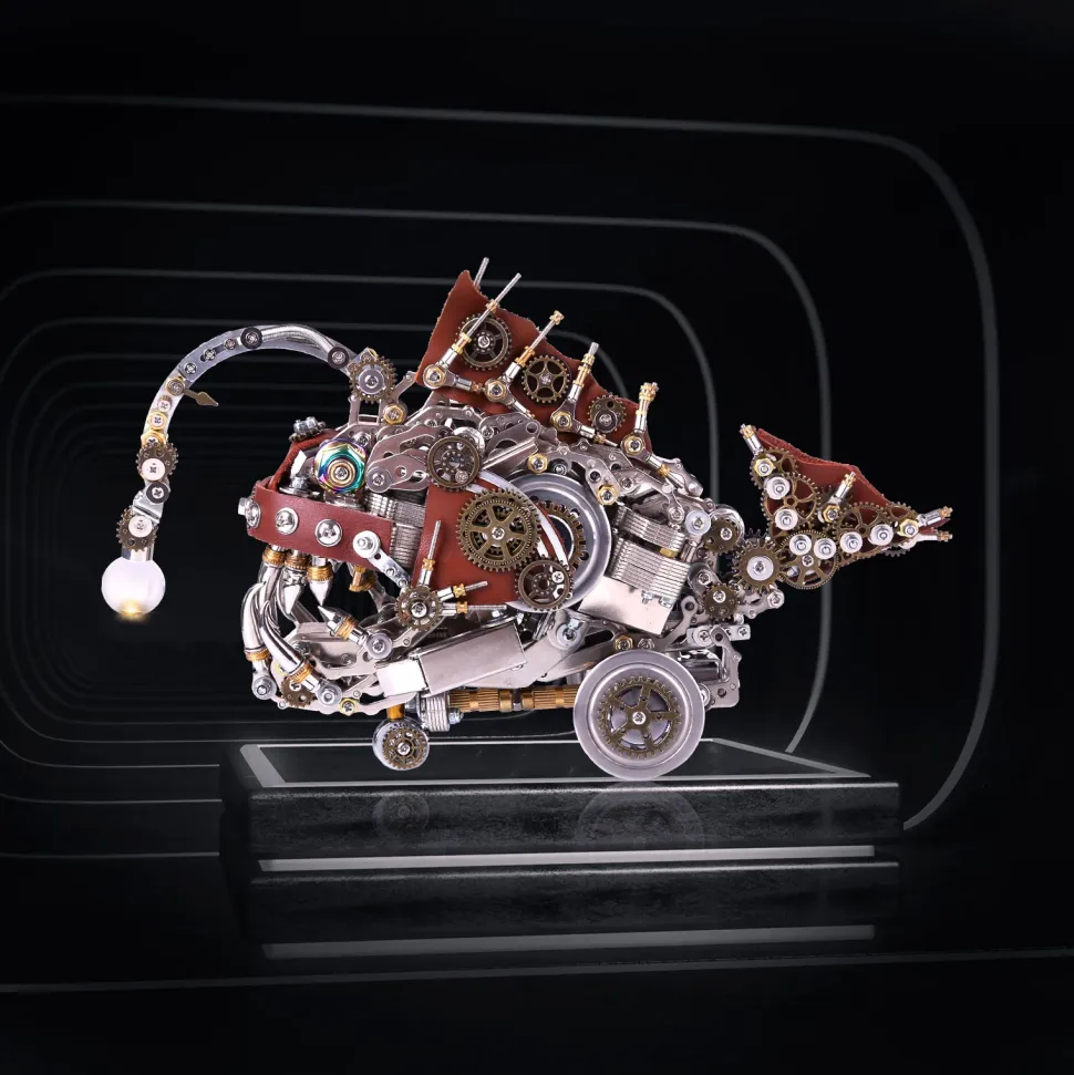 3D Metal Steampunk Craft Puzzle Mechanical Anglefish Model DIY Assembly with Luminous Bulb Creative Gift-1064PCS+
