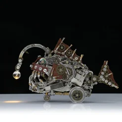 3D Metal Steampunk Craft Puzzle Mechanical Anglefish Model DIY Assembly with Luminous Bulb Creative Gift-1064PCS+