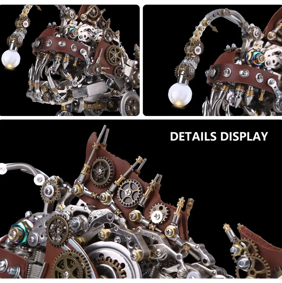 3D Metal Steampunk Craft Puzzle Mechanical Anglefish Model DIY Assembly with Luminous Bulb Creative Gift-1064PCS+