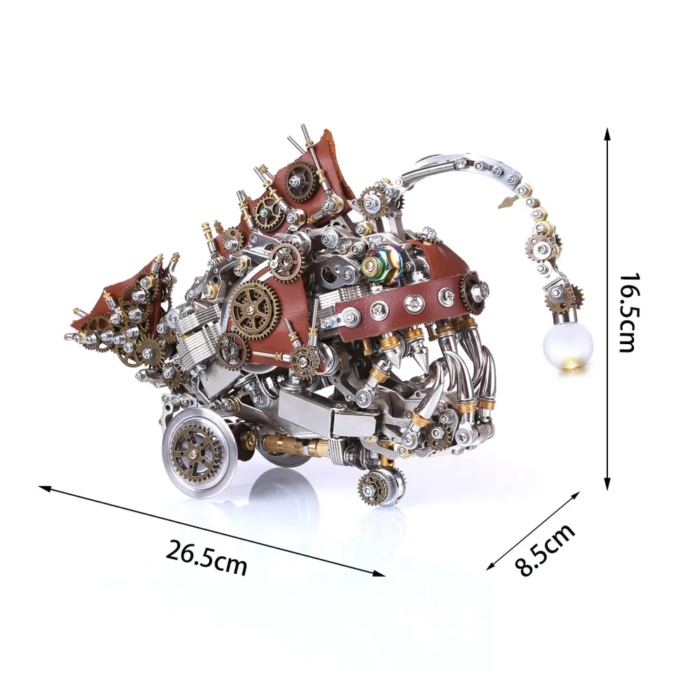 3D Metal Steampunk Craft Puzzle Mechanical Anglefish Model DIY Assembly with Luminous Bulb Creative Gift-1064PCS+