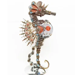 3D Metal Steampunk Craft Puzzle Mechanical Underwater Seahorse with Lamp Model DIY Assembly for Home Decor Creative Gift-2100PCS