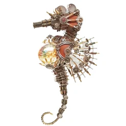 3D Metal Steampunk Craft Puzzle Mechanical Underwater Seahorse with Lamp Model DIY Assembly for Home Decor Creative Gift-2100PCS