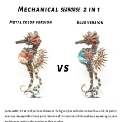 3D Metal Steampunk Craft Puzzle Mechanical Underwater Seahorse with Lamp Model DIY Assembly for Home Decor Creative Gift-2100PCS