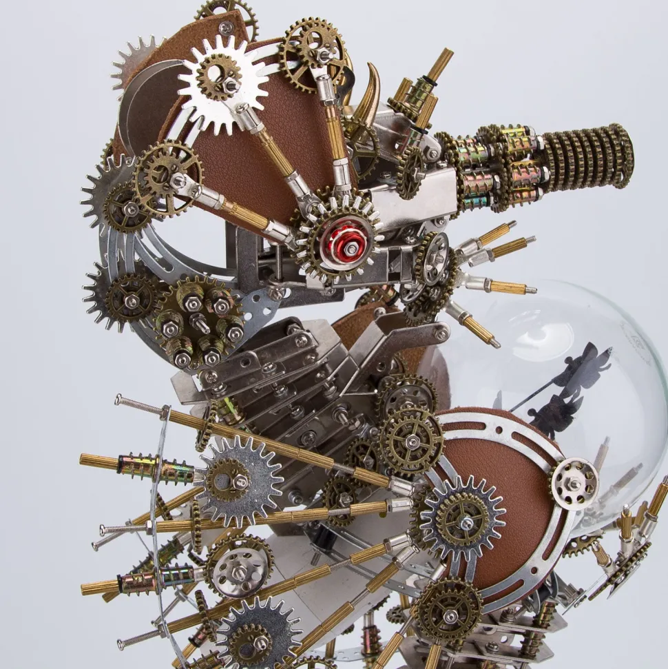 3D Metal Steampunk Craft Puzzle Mechanical Underwater Seahorse with Lamp Model DIY Assembly for Home Decor Creative Gift-2100PCS