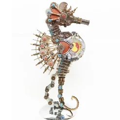 3D Metal Steampunk Craft Puzzle Mechanical Underwater Seahorse with Lamp Model DIY Assembly for Home Decor Creative Gift-2100PCS