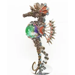 3D Metal Steampunk Craft Puzzle Mechanical Underwater Seahorse with Lamp Model DIY Assembly for Home Decor Creative Gift-2100PCS