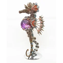 3D Metal Steampunk Craft Puzzle Mechanical Underwater Seahorse with Lamp Model DIY Assembly for Home Decor Creative Gift-2100PCS