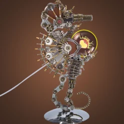 3D Metal Steampunk Craft Puzzle Mechanical Underwater Seahorse with Lamp Model DIY Assembly for Home Decor Creative Gift-2100PCS