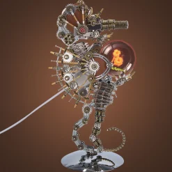 3D Metal Steampunk Craft Puzzle Mechanical Underwater Seahorse with Lamp Model DIY Assembly for Home Decor Creative Gift-2100PCS