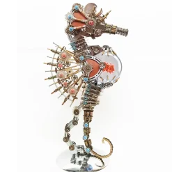 3D Metal Steampunk Craft Puzzle Mechanical Underwater Seahorse with Lamp Model DIY Assembly for Home Decor Creative Gift-2100PCS