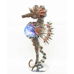 3D Metal Steampunk Craft Puzzle Mechanical Underwater Seahorse with Lamp Model DIY Assembly for Home Decor Creative Gift-2100PCS