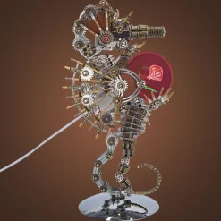 3D Metal Steampunk Craft Puzzle Mechanical Underwater Seahorse with Lamp Model DIY Assembly for Home Decor Creative Gift-2100PCS