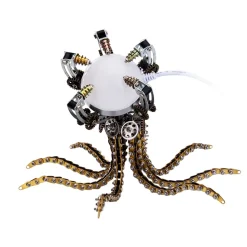 3D Metal Steampunk Galaxy Craft Puzzle Mechanical Octopus with Desk Lamp Model DIY Assembly for Home Decor Creative Gift-1060PCS