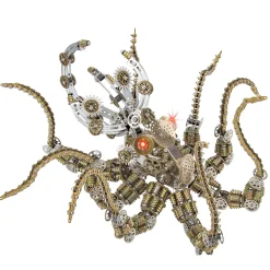 3D Metal Steampunk Galaxy Craft Puzzle Mechanical Octopus with Lamp Model DIY Assembly for Home Decor Creative Gift-2400PCS