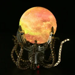 3D Metal Steampunk Galaxy Craft Puzzle Mechanical Octopus with 16 Colors Tap and Remote Control Lamp Model DIY Assembly for Home Decor Creative Gift-1060PCS