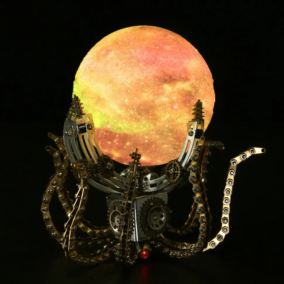 3D Metal Steampunk Galaxy Craft Puzzle Mechanical Octopus with 16 Colors Tap and Remote Control Lamp Model DIY Assembly for Home Decor Creative Gift-1060PCS
