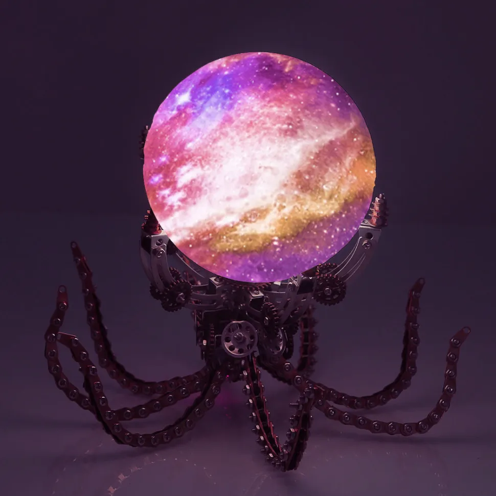 3D Metal Steampunk Galaxy Craft Puzzle Mechanical Octopus with 16 Colors Tap and Remote Control Lamp Model DIY Assembly for Home Decor Creative Gift-1060PCS
