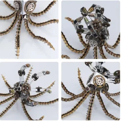 3D Metal Steampunk Galaxy Craft Puzzle Mechanical Octopus with 16 Colors Tap and Remote Control Lamp Model DIY Assembly for Home Decor Creative Gift-1060PCS