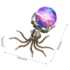 3D Metal Steampunk Galaxy Craft Puzzle Mechanical Octopus with 16 Colors Tap and Remote Control Lamp Model DIY Assembly for Home Decor Creative Gift-1060PCS