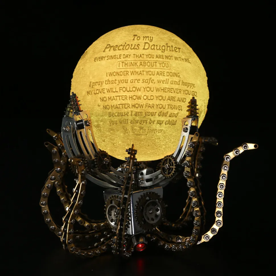 3D Metal Steampunk Galaxy Craft Puzzle Mechanical Octopus with 16 Colors Tap and Remote Control Lamp Model DIY Assembly for Home Decor Creative Gift-1060PCS
