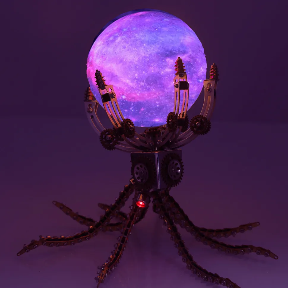 3D Metal Steampunk Galaxy Craft Puzzle Mechanical Octopus with 16 Colors Tap and Remote Control Lamp Model DIY Assembly for Home Decor Creative Gift-1060PCS