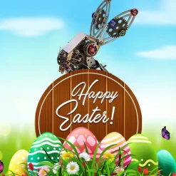 3D Metal Steampunk Puzzle Mechanical Easter Bunny Rabbit Model DIY Assembly Animal Jigsaw Puzzle Kit with Egg-500PCS+