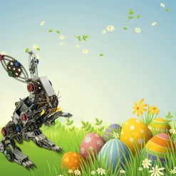 3D Metal Steampunk Puzzle Mechanical Easter Bunny Rabbit Model DIY Assembly Animal Jigsaw Puzzle Kit with Egg-500PCS+