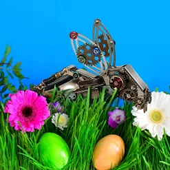 3D Metal Steampunk Puzzle Mechanical Easter Bunny Rabbit Model DIY Assembly Animal Jigsaw Puzzle Kit with Egg-500PCS+