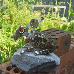 3D Metal Steampunk Puzzle Mechanical Easter Bunny Rabbit Model DIY Assembly Animal Jigsaw Puzzle Kit with Egg-500PCS+